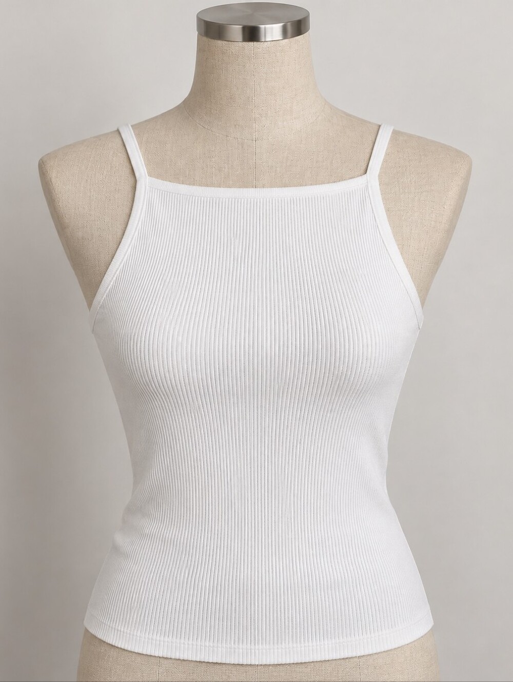 BABATON White Ribbed High-Neck Tank Top Size 2XS
